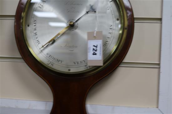 A Regency inlaid mahogany wheel barometer, P. Ramos, 281 Holborn, London, 99cm